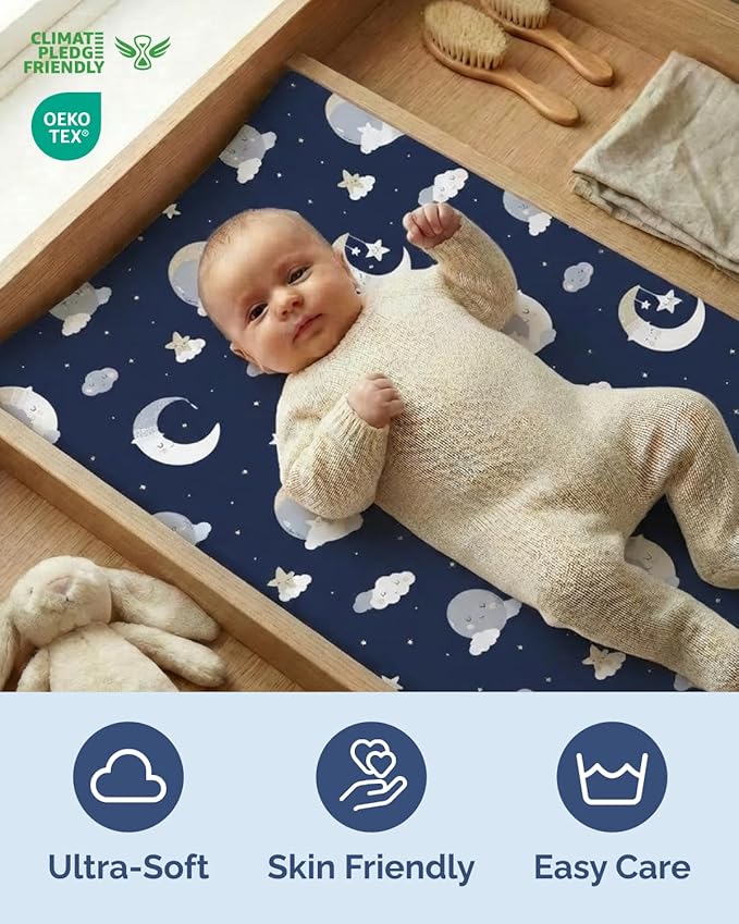 Changing Pad Cover - Pack of 2 Soft Unisex Diaper Change Microfiber Table Sheets - Fits 32"x16" Contoured Pad - Changing Pad Cover for Baby Boys & Girls - Snug, Machine Washable - Oeko-Tex, Dream Sky