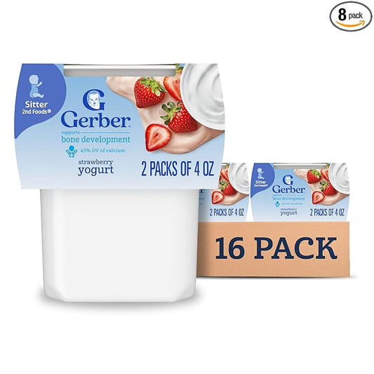 Gerber Stage 2 Baby Food, Strawberry Yogurt Tubs, Calcium Helps Support Bone Development, Baby Yogurt, 2 Count 4oz (Pack of 8)