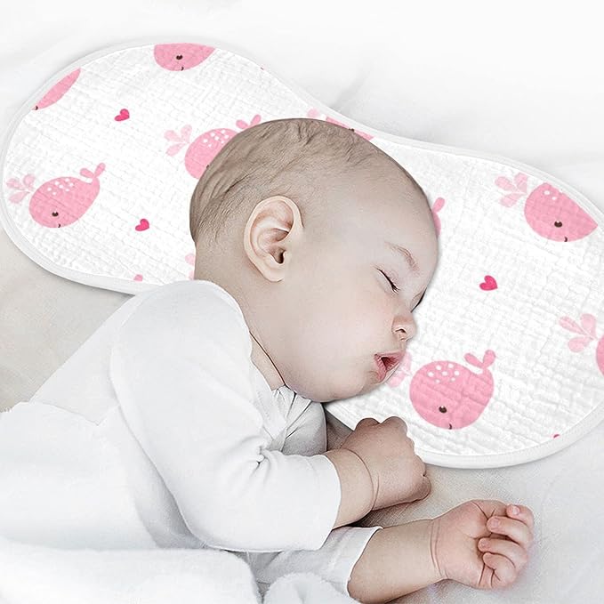 Pink Whale with Heart Muslin Burp Cloths for Baby 2 Pack 100% Cotton Baby Washcloths Bibs for Boy Girl