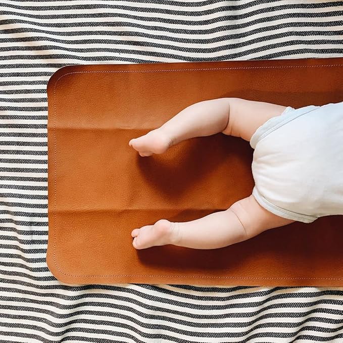 Vegan Leather Baby Changing Mat by Lark Baby Goods - Waterproof Wipeable Portable Diaper Pad - Foldable for Travel (14 x 22 in) - Brown