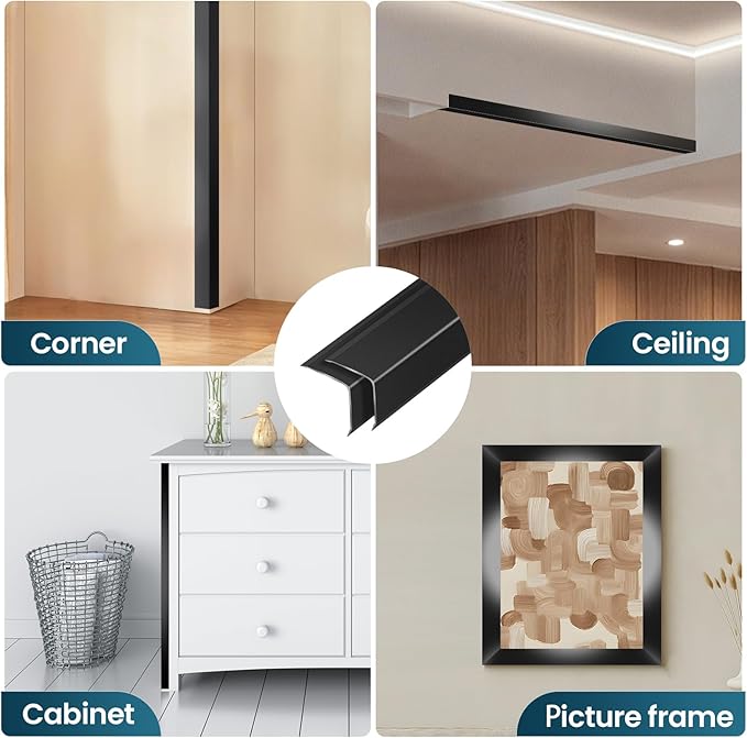 4PCS 36" Black Metal Corner Protector, Peel and Stick Aluminum Corner Guards L molding Tile Trim, Suit for Wall Door Frame Cabinet Baseboard Decor, Size 36in x 1.6in (Pack of 4)