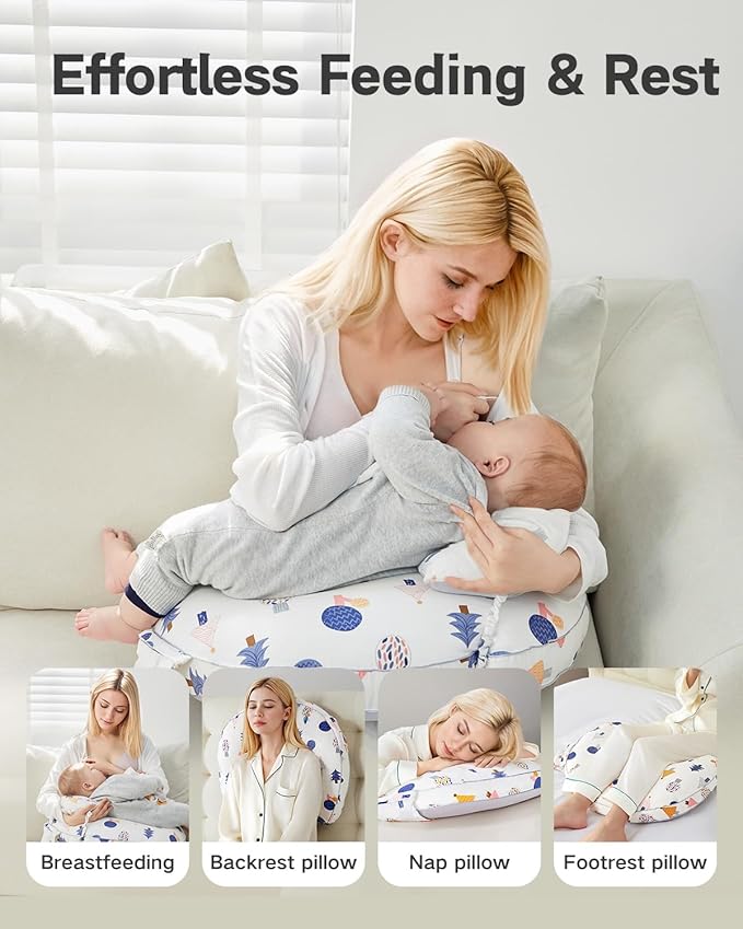 Nursing Pillow for Breastfeeding & Bottle Feeding –Breastfeeding Pillow with Adjustable Waist Strap, Feeding Pillow for Tummy Time,Removable Cotton Cover for Mom Comfort (Forest)