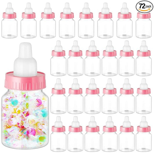 Tessco for you 72 Pcs 3.5 Inch Baby Bottles for Baby Shower Mini Plastic Bottle Party Favor Clear Candy Box for Guests Gift (Pink)