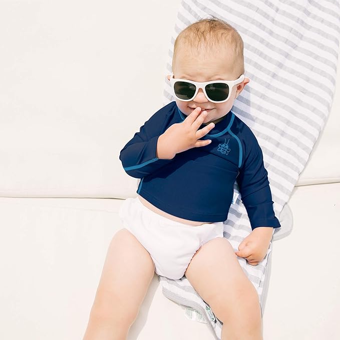 i play. by green sprouts Reusable, Eco Snap Swim Diaper with Gussets, UPF 50, White, Patented Design, STANDARD 100 by OEKO-TEX Certified 12 mo