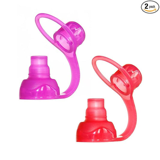 ChooMee SoftSip Food Pouch Top | Baby Led Weaning | No Spill Flow Control Valve, Protects Childs Mouth, 100% Silicone, BPA Free | 2CT Red Purple