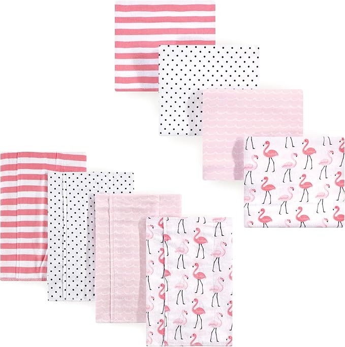 Hudson Baby Unisex Baby Cotton Flannel Burp Cloths and Receiving Blankets, 8-Piece, Flamingos, One Size