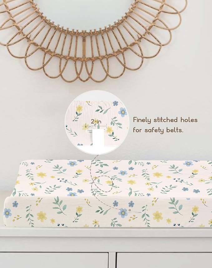 Changing Pad Cover for Baby Girls Boys, Muslin Changing Table Pad Covers with Boho Style, Neutral Color Soft and Breathable (Spring Garden)