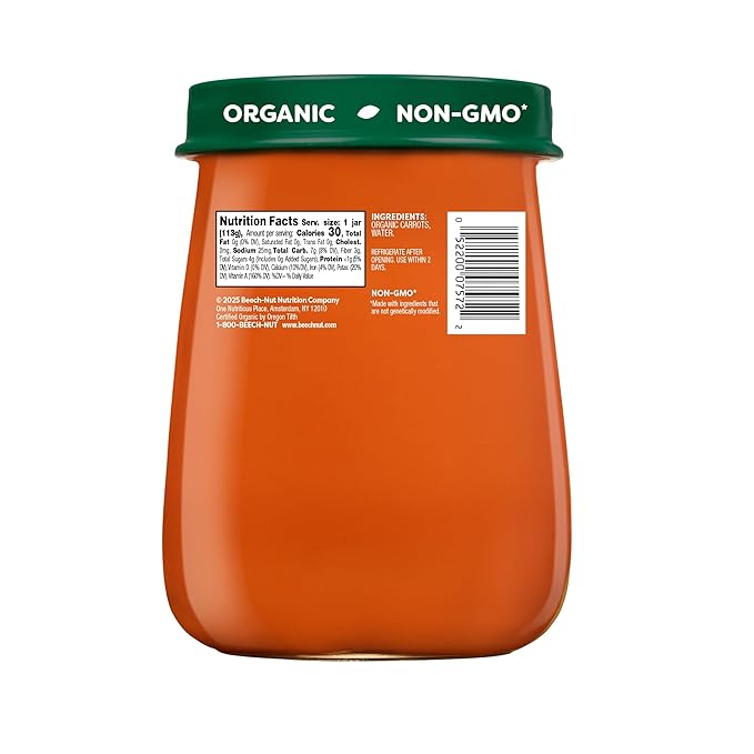 Beech-Nut Organics Stage 1 Organic Baby Food, Carrots, 4 oz Jar (10 Pack)