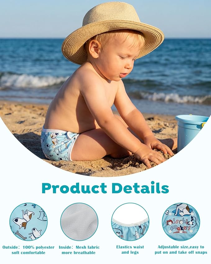 ALVABABY Large Swim Diapers 2pcs Baby & Toddler Snap One Size Reusable Adjustable Baby Boys' Swim Diapers for Swimming Lessons ZDYK155-156