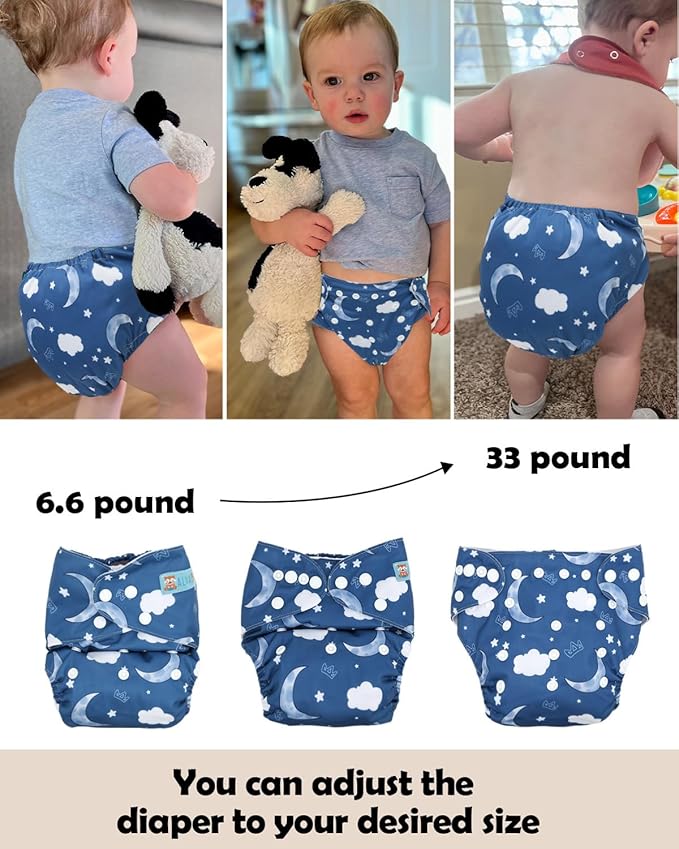 ALVABABY Cloth Diaper Covers 6pcs and 1 Wet Dry Bag, Washable Reusable Diaper Cover with Multi-Functional Bag, Cloth Diaper Shell for Prefold, Flat or Fitted Cloth Diaper Inserts 6NKZ09