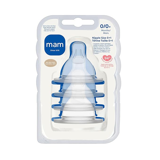 MAM Bottle Nipples Level 0 & 1 Extra Slow & Slow Flow 4 Pack and 8 oz Trainer Cup with Spill-Free Nipple & Extra Soft Spout