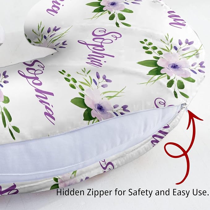Customizable Flowers Baby Nursing Pillow Cover - Add Your Baby's Name, Ultra-Soft Stretch Fabric, Fits Standard Nursing Pillows, Ideal for Baby Showers Style 06