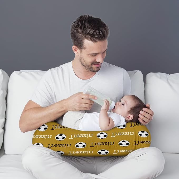 Baby Nursing Pillow Cover - Personalized Name Soccer Theme Breastfeeding U-Shaped for Bottle Feeding, Ultra Soft Comfortable Breastfeeding Pillow Cover for Infant Baby Boys and Girls