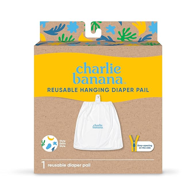 CHARLIE BANANA Reusable and Washable Cloth Diaper Wet Bag, Waterproof Hanging Diaper Pail and Laundry Bag, Leaf