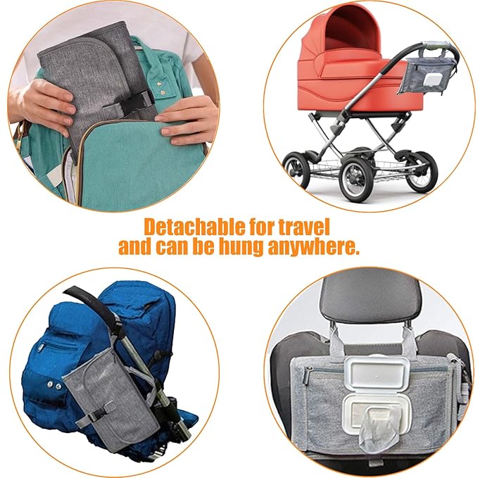 Portable Diaper Changing Pad for Baby - Waterproof Travel Changing Mat with Wipe Dispenser Pocket & Stroller Straps | Baby Registry Must Haves, Newborn Essentials & Baby Gift for Girls and Boys (Grey)