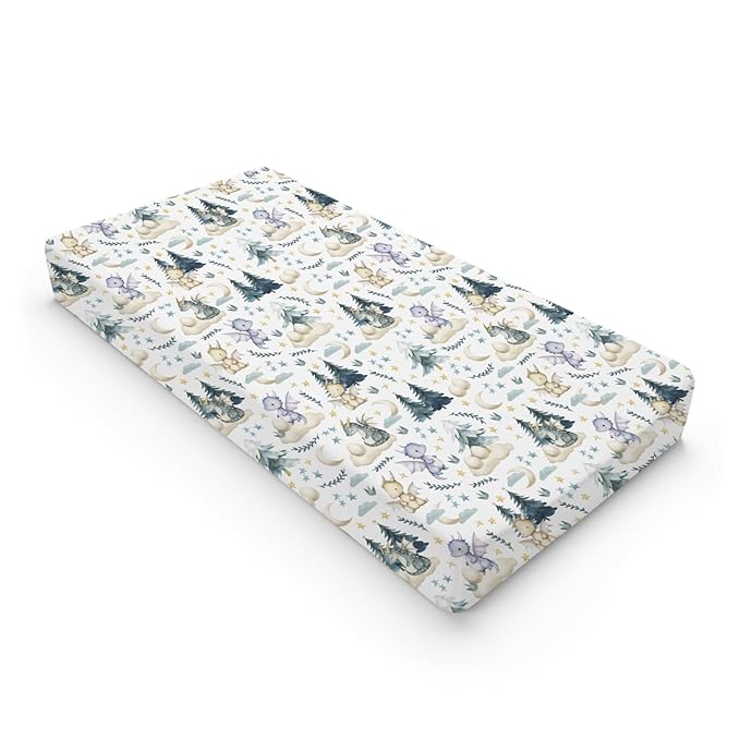 Fairytale Dragons Baby Changing Pad Covers for Boy Girl 32''x16'' Cute Dragons Eggs Moon Stars Trees Fitted Diaper Change Table Pad Sheets Dreamy Animal Soft Breathable Nursery Changing Table Mats