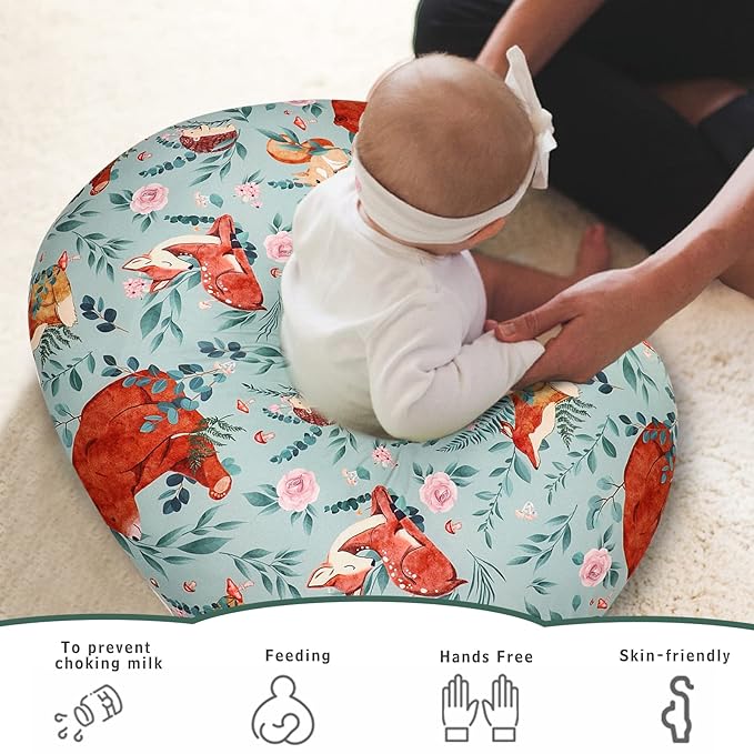 TANOFAR Nursing Pillow Covers, Bear Breastfeeding Pillow Cover for Baby Boys & Girls, Woodland Nursing Pillow Case for Newborn, Soft Fabric Fits Snug On Infant, Washable & Breathable