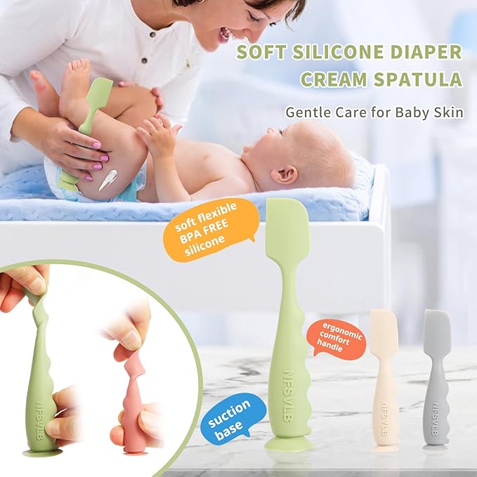 Baby Diaper Cream Spatula with Case,1 Large 2 Mini Diaper Spatula with 2 Case,Butt spatula Baby Diaper Cream Applicator, Soft Butt Paste Spatulas Diaper Rash spatulas with Cases Blue Green Red