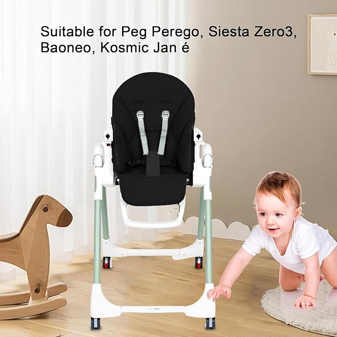Baby High Chair Cover Replacement | PU Leather Dining Chair Cover with Soft Cushion Seat, Easy to Install High Chair Covers for Baby and Toddler, High Chair Cover Replacement (Black)