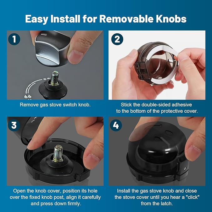 Childproof Stove Knob Covers, Oven Knob Covers for Child Safety 5 Pack, Black Stove Knob Safety Covers & Gas Stove Locks, Heat-Resistant Adhesive, Double-Key Baby Proof Covers for Gas/Electric Burners