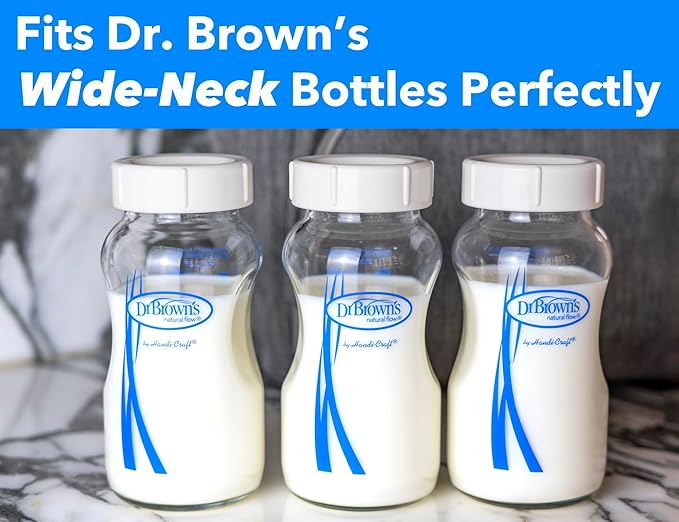 Travel and Storage Baby Bottle Caps for Dr. Brown’s Natural Flow Wide-Neck Bottles, Baby Bottle Lids Replacement with Sealing Gasket, Leak-Proof, BPA-Free, Pack of 6