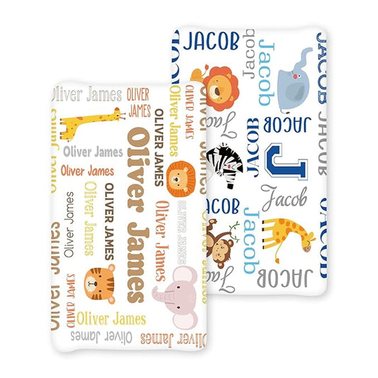Custom Name Changing Pad Cover - 2 Piece Animal Print Customizable Changing Pad Cover - Cotton Toddler Baby Pee Pad for Diaper Changing Table Nursery Protector