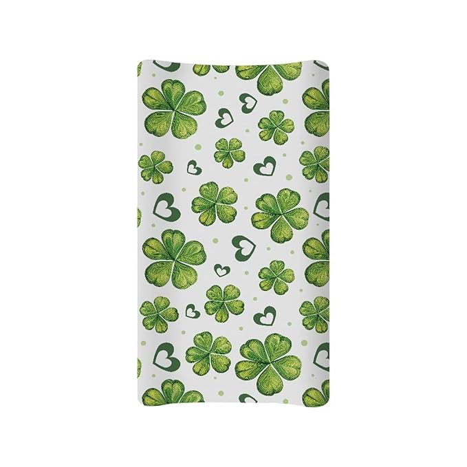 St. Patrick Changing Table Pad Cover Green Leaves Changing Pad Covers Heart Changing Pad Cover Breathbale Portable 32''*16''Changing Pads Nursery Decor