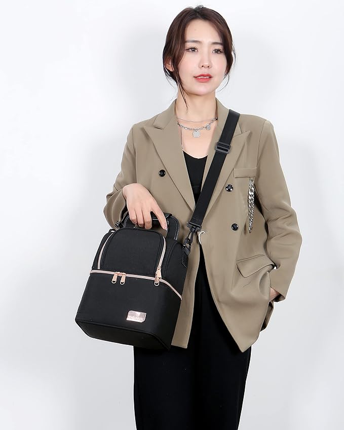 Breast Milk Baby Bottle Cooler Bag Waterproof Baby Food Insulation Maternity Backpack Double Layer Fresh Keeping Travel Handbag for Nursing Mom Daycare UH12 Black