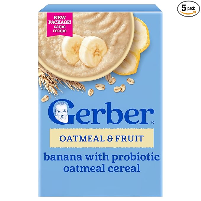 GERBER CEREAL FOR BABY GRAIN AND GROW Toddler Oatmeal Banana Probiotic BL 5x8oz