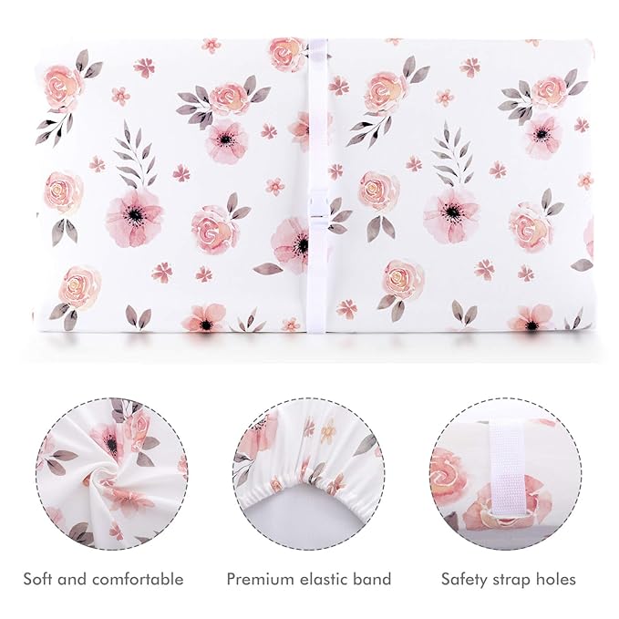 Tyke Bliss Pink Changing Pad Cover for Girls – Stretchy Floral Changing Pad Covers Made with 100% Combed Cotton Jersey Knit, Super Soft, Diaper Changing Pad Cover for Baby Change Table Pads