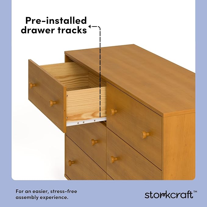 Storkcraft Texas 6 Drawer Dresser (Almond) – GREENGUARD Gold Certified Baby Dresser, Interlocking Drawer System for Nursery & Kids’ Bedroom, Brown Chest for Kids Bedroom, Nursery Storage