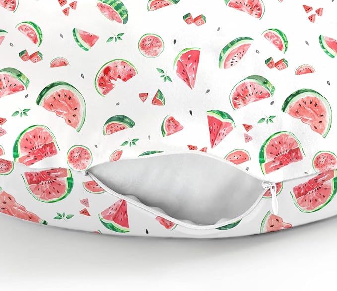 Watermelon Bites Leaves Baby Nursing Pillow Covers for Boy Girl Tropical Summer Fruits Nursery Slipcovers for Breastfeeding Pillows Beach Vacation Soft Stretchy Removable Covers for Newborn Infant