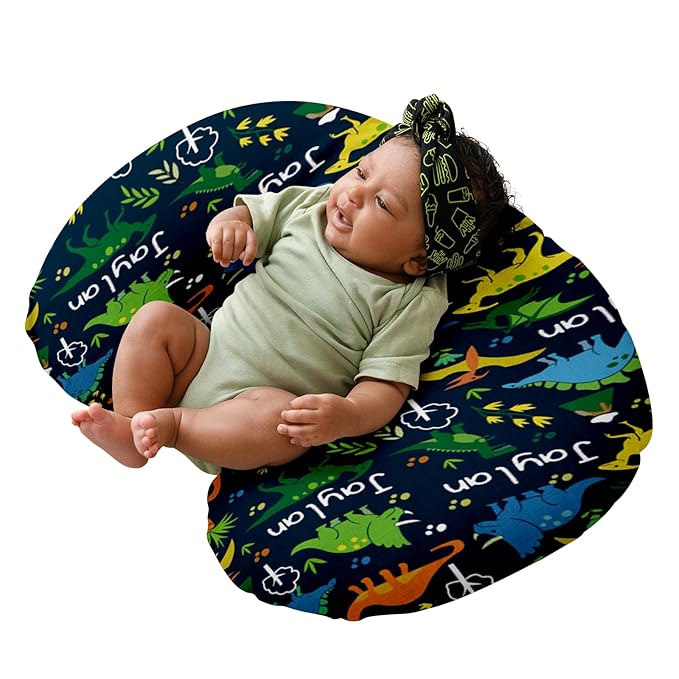 Dyoart Baby Nursing Pillow Cover,Personalized Name Soft Nursing Covers,Breastfeeding Pillow Slipcover for Bottle Feeding,Custom Gifts for Toddler Infant,Dinosaur(one Size)
