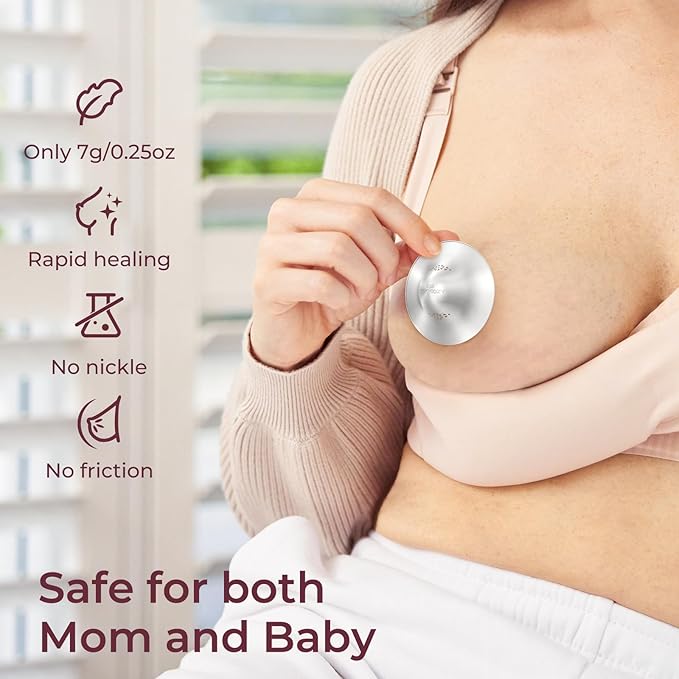 Momcozy 999 Silver Nursing Cups Original Perforated Breathable Design, 999 Silver Nipple Cover for Breastfeeding Essential, Nipple Shield for Nursing Newborn, Metal Nipple Shields, Regular Size