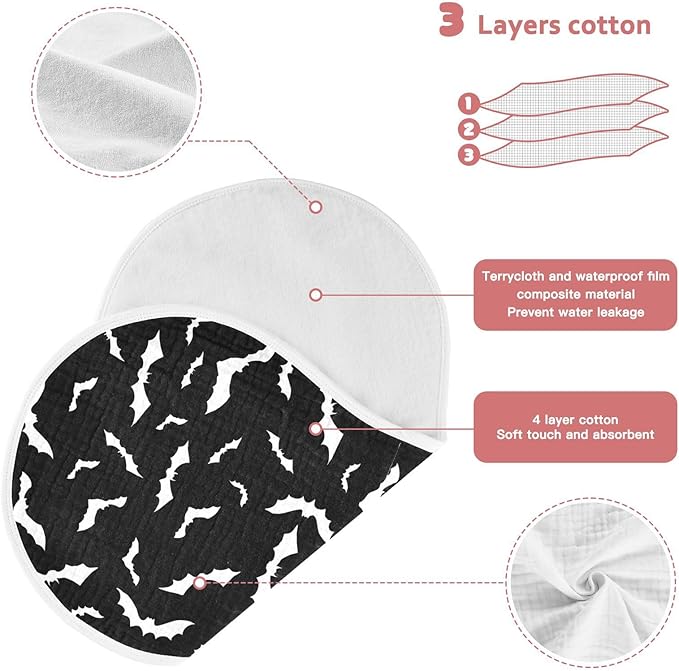 Halloween Bats Muslin Burp Cloths for Baby Boys and Girls - 1-Pack Ultra Absorbent Muslin Washcloths, Newborn Towel, Milk Spit Up Rags, Burp Cloth Bib for Unisex, 22 x 11 Inch