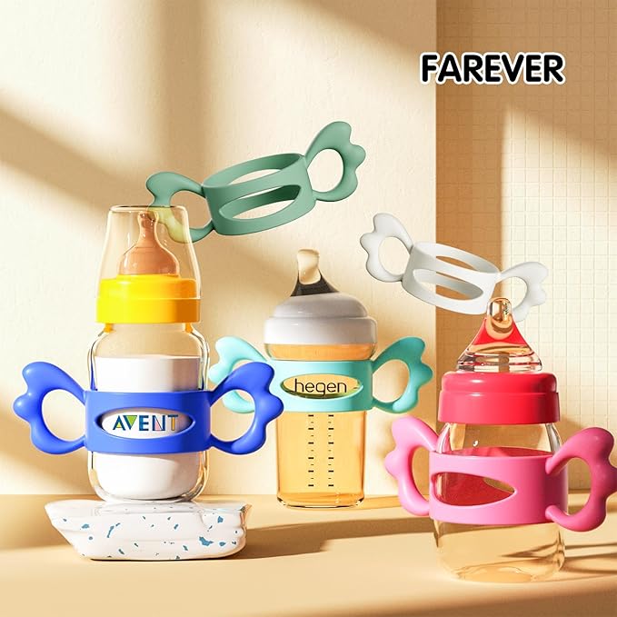Baby Bottle Handles, Easy Grip Bottle,Silicone Wide-Neck Bottle Handle, Outer Diameter Over 6cm for Bottle Green Green (2 Pack)