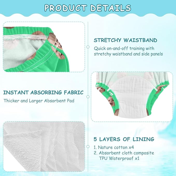 Joko Ivery 1 Bright Green Custom Potty Training Pants Traning Potty Panty Unisex for Boys Toddlers Girls 4T 3Pcs