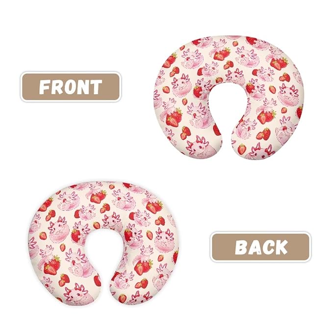 Jeiento Pink Nursing Pillow Covers Cartoon Axolotl Strawberry Nursing Cover for U-Shaped Breastfeeding Pillow Slipcovers for Newborn Baby Mom,Cute Axolotl U-Shaped Pillows Case