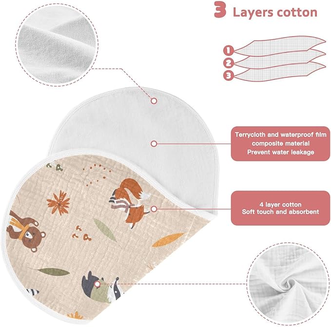 Fox Bear Raccoons Mushroom Leaf Flower Muslin Burp Cloths for Baby 4 Pack 100% Cotton Baby Washcloths Bibs for Boy Girl
