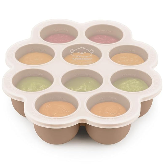 KeaBabies Silicone Food Freezer Trays with Lid, 2oz x 10 Pods Baby Food Storage Containers, Easy Puree Meal Prep, Breast Milk Silicone Freezer Molds, Dishwasher, Microwave Safe, BPA-Free (Chai Latte)