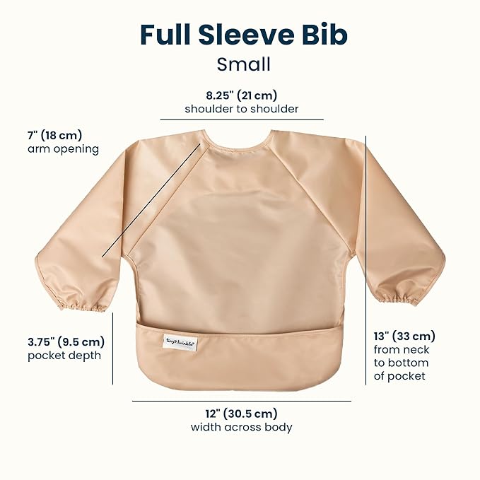 Tiny Twinkle Long Sleeve Bib for Babies & Toddlers | 2-Pack Waterproof Smock Bib for Eating | Machine Washable & Mess-Proof Feeding Essentials | Newborn Shower Gift (Sand Cinnamon,2-4Y)