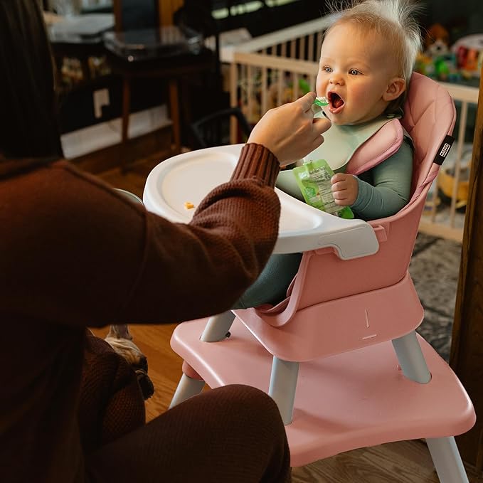 HARPPA Moro 6-in-1 Baby High Chair, Convertible Highchair for Babies and Toddlers, Feeding Booster Seat, Toddler Chair & Activity Table, 5-Point Harness, Dishwasher-Safe Removable Tray, Pink