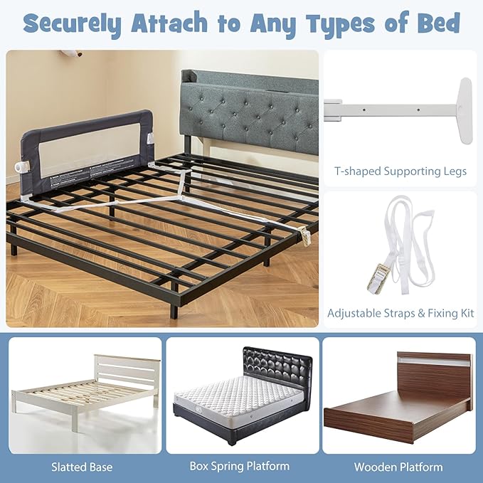BABY JOY Bed Rails for Toddlers, Extra Long, Swing Down Safety Bed Guard for Convertible Crib, Folding Baby Bedrail for Kids Twin, Double, Full Size Queen & King Mattress (47-Inch, Dark Gray)