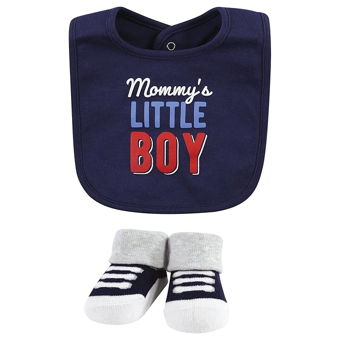 Hudson Baby Unisex Baby Cotton Bib and Sock Set, Mommys Little Boy, One Size