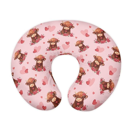 Highland Cow Nursing Pillow Cover for Baby Girls Boys Nursing Pillowcase Stretchy Breastfeeding Pillow Slipcovers for Newborn Girl Boy Love Heart Nursing Pillowcovers Pink
