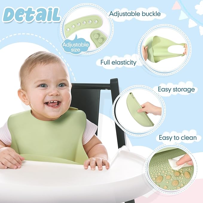 Mepase Silicone Bibs for Babies Waterproof Silicone Bibs Soft Adjustable Baby Feeding Unisex Kid Eating Supplies