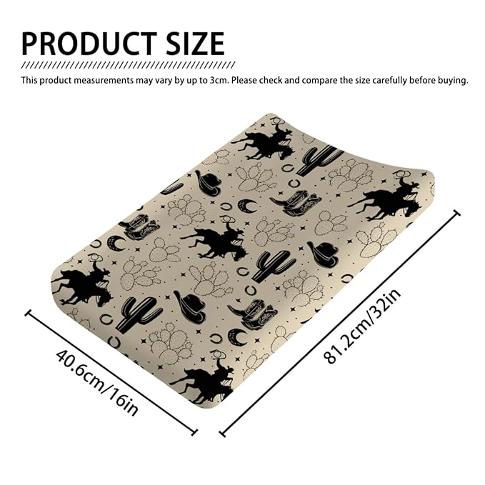 Vintage Western Cowboy Baby Changing Pad Covers Cowboy Horse Boots Hat Cactus Moon Baby Diaper Changing Table Sheets for Boys Wild Plants Soft Breathable Stretchy Nursery Change Table Mats 32''x16''