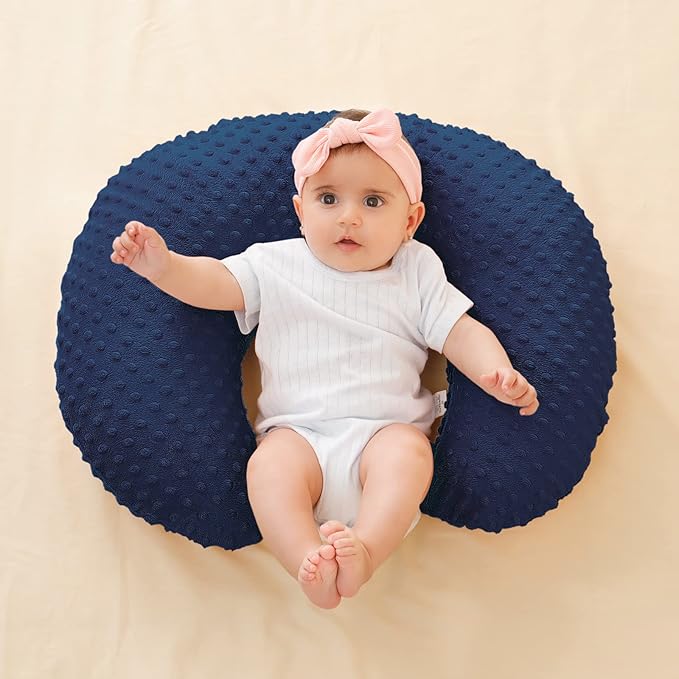 Nursing Pillow Cover Breastfeeding Pillow Cases Minky Dot Slipcover (Estate Blue)