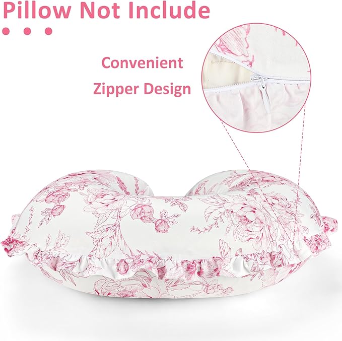 DILIMI Nursing Pillow Cover, Removable Ruffled Pillowcase for Breastfeeding Pillows, Ultra Soft Comfortable Slipcover for Baby Girl and Boy, Pink Floral