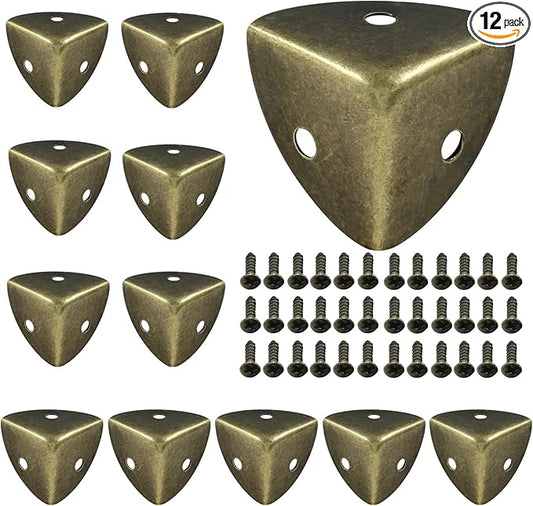 12 Pcs Metal Corner Protectors Bronze Edge Guard Furniture Edge Corner Cover Angle Corner Brackets with Mounting Screws for Box Table Cabinet(1"x1"x1")